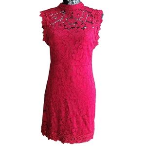NWT Forever 21 Juniors Red Lace High Neck Sleeveless Open Back Dress - Size M